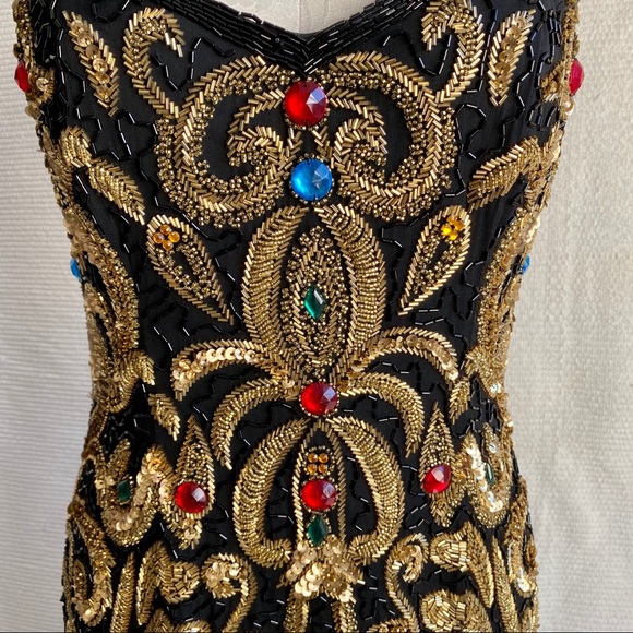 Vintage 80s 90s 6 Versace-Style Beaded Dress - Picture 2 of 8